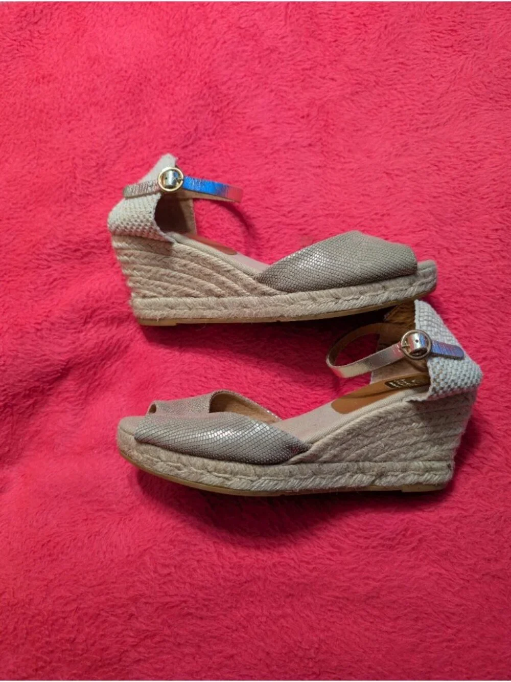 Kanna Spain Snake Print Espadrille Wedge Sandals Womens 38 US 7.5 8 Ankle Strap